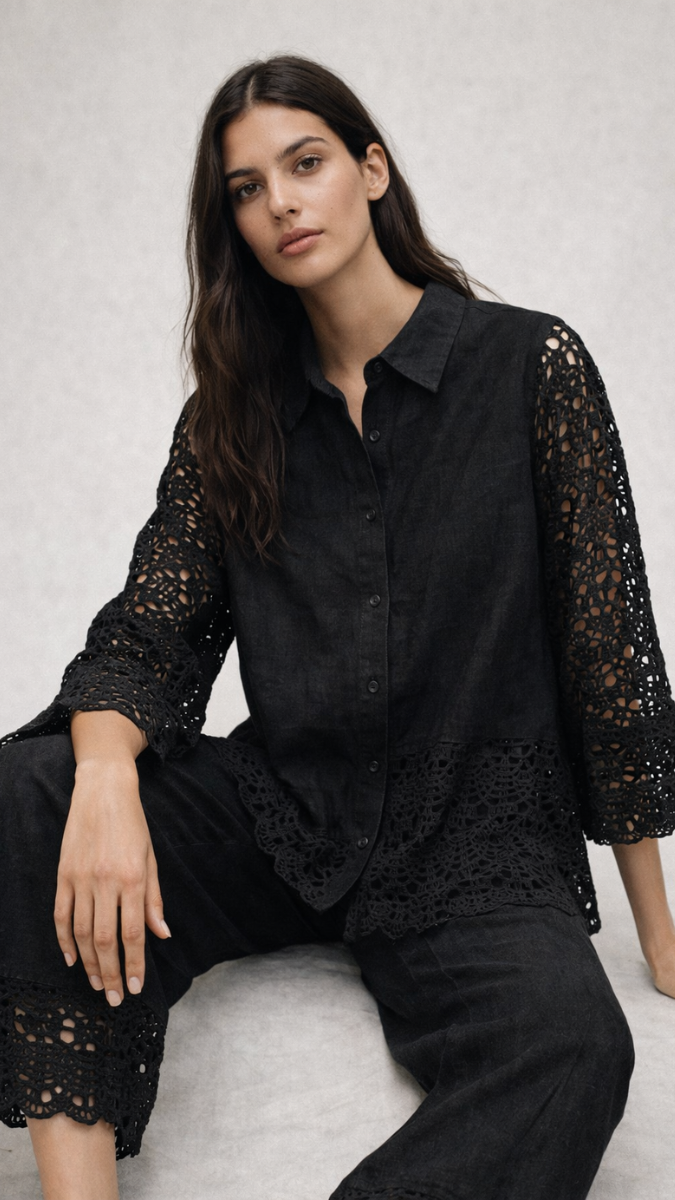 Net Sleeve Shirt And Pant With Net Border Line Coord Set FC2294