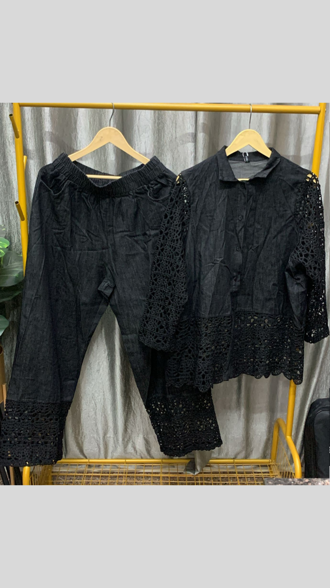 Net Sleeve Shirt And Pant With Net Border Line Coord Set FC2294