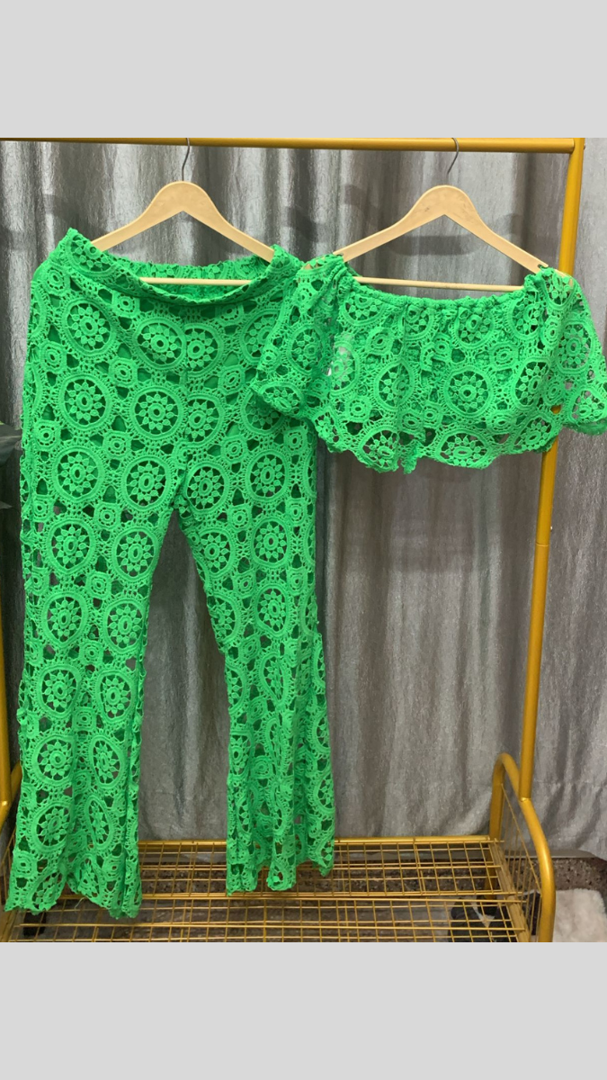Off Shoulder Crop Top And Loose Pant Coord Set FC2393