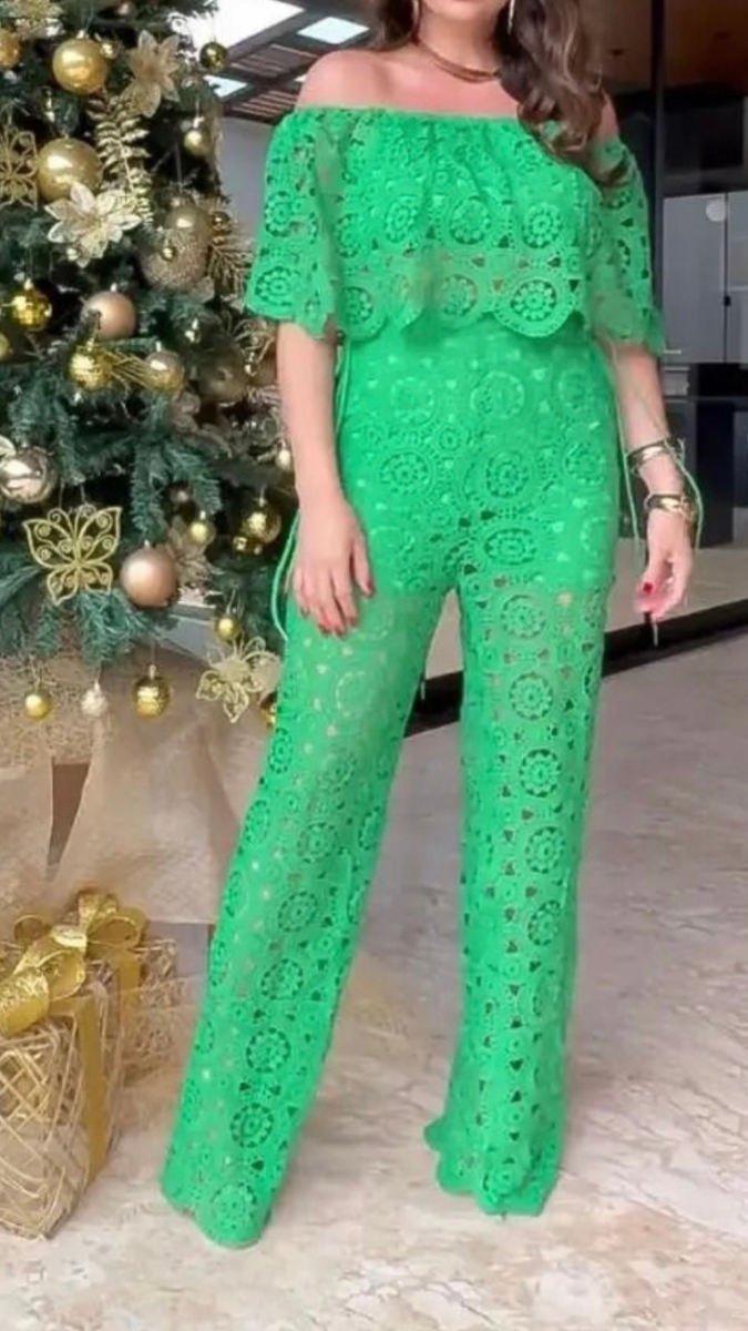Off Shoulder Crop Top And Loose Pant Coord Set FC2393