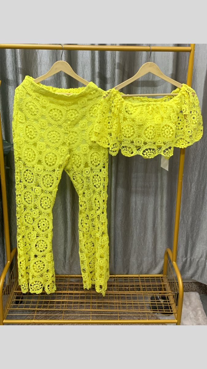 Off Shoulder Crop Top And Loose Pant Coord Set FC2393