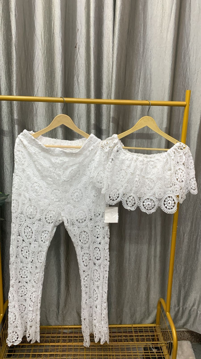 Off Shoulder Crop Top And Loose Pant Coord Set FC2393