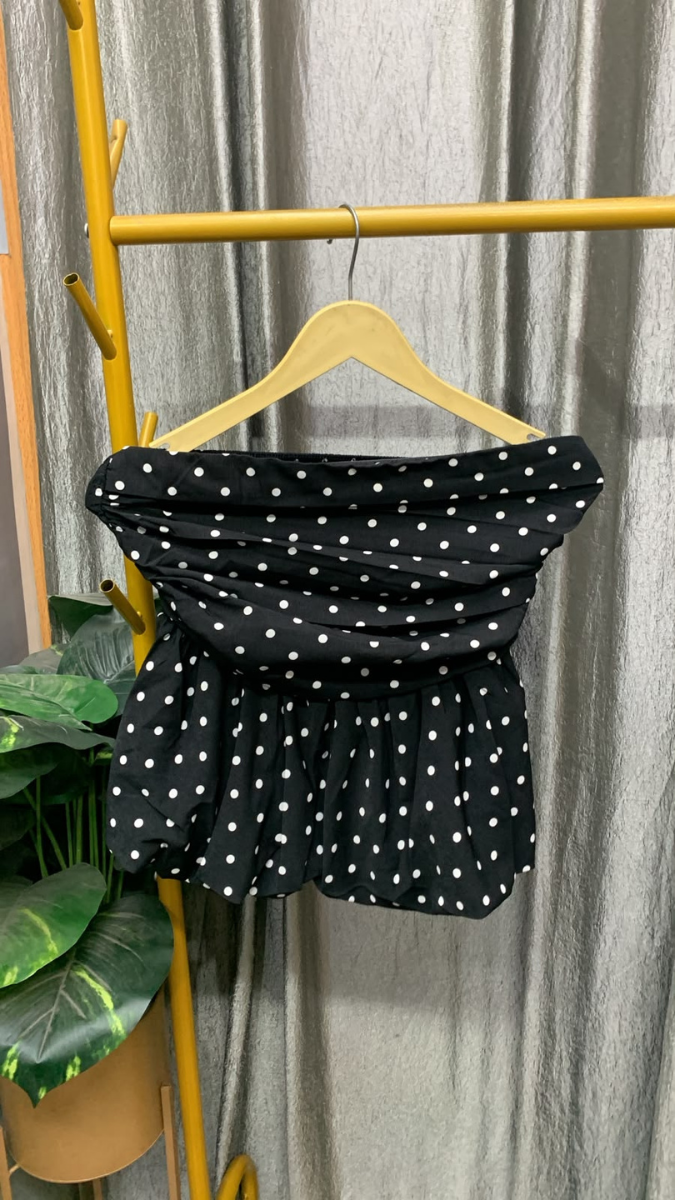 Off Shoulder Dotted Crop Peplum Top FC2594