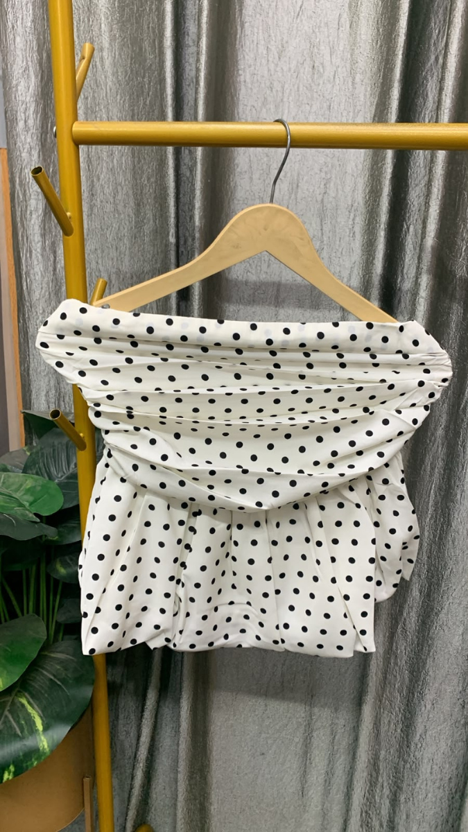 Off Shoulder Dotted Crop Peplum Top FC2594
