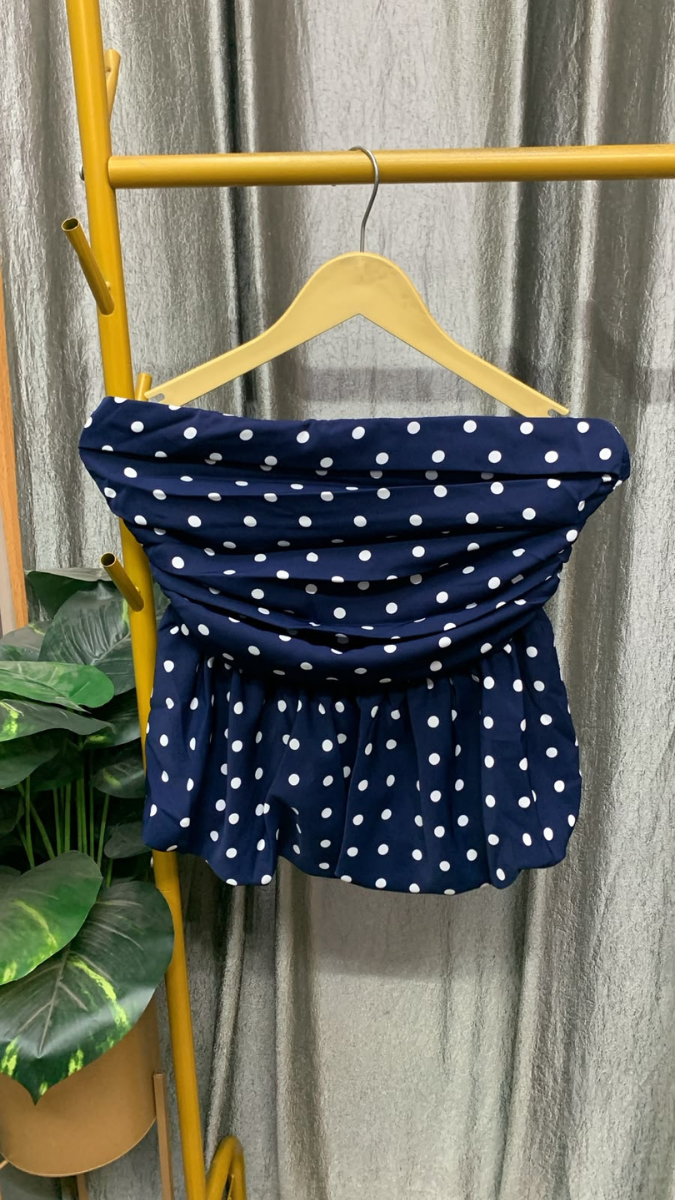 Off Shoulder Dotted Crop Peplum Top FC2594
