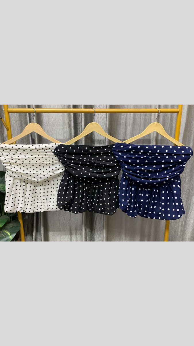 Off Shoulder Dotted Crop Peplum Top FC2594