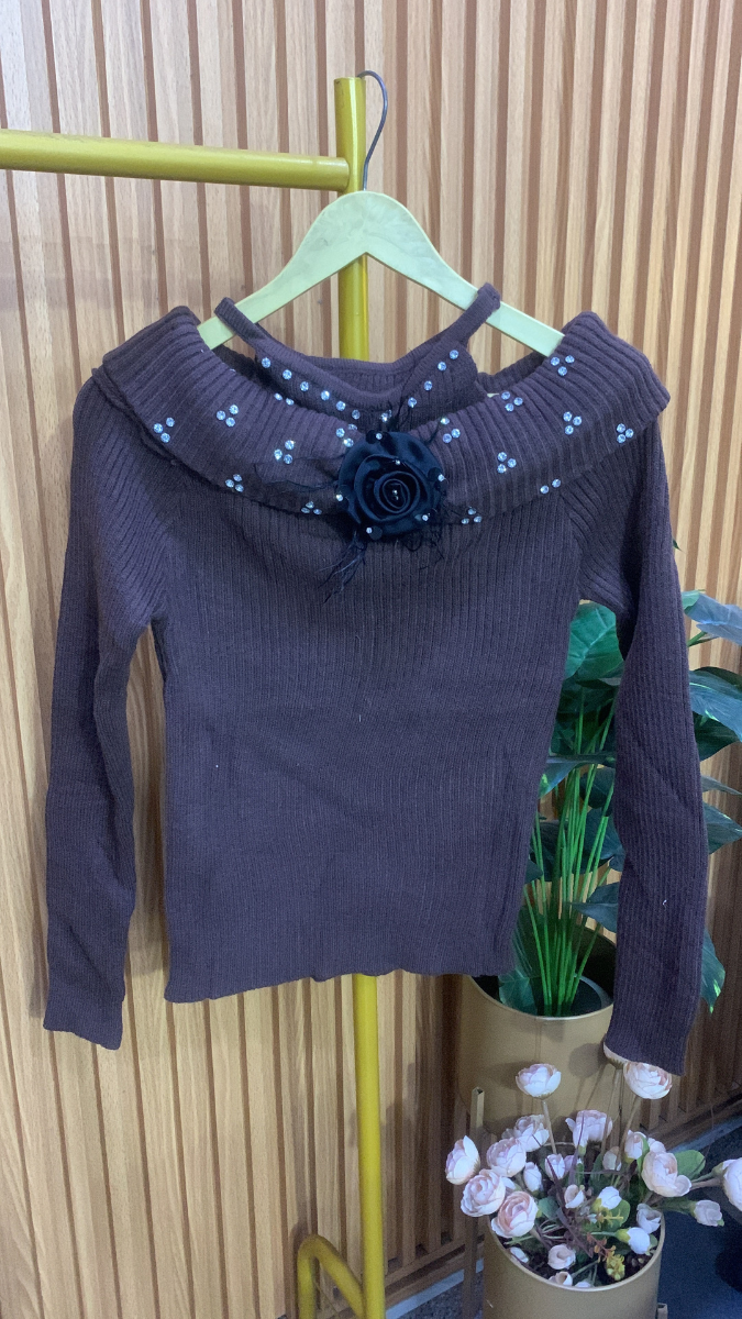 Off Shoulder With Crystal And Flower Embedded Neckline Top FC2039