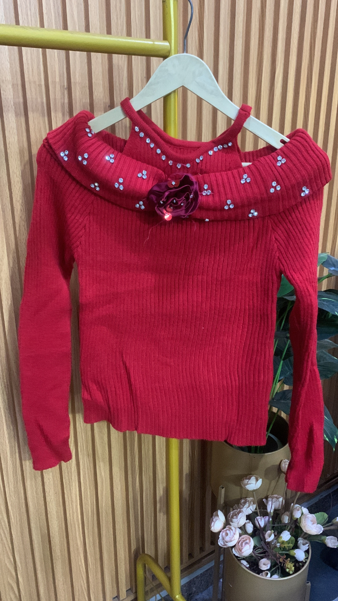 Off Shoulder With Crystal And Flower Embedded Neckline Top FC2039