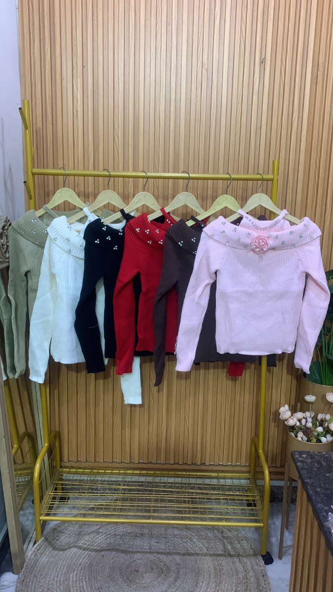 Off Shoulder With Crystal And Flower Embedded Neckline Top FC2039