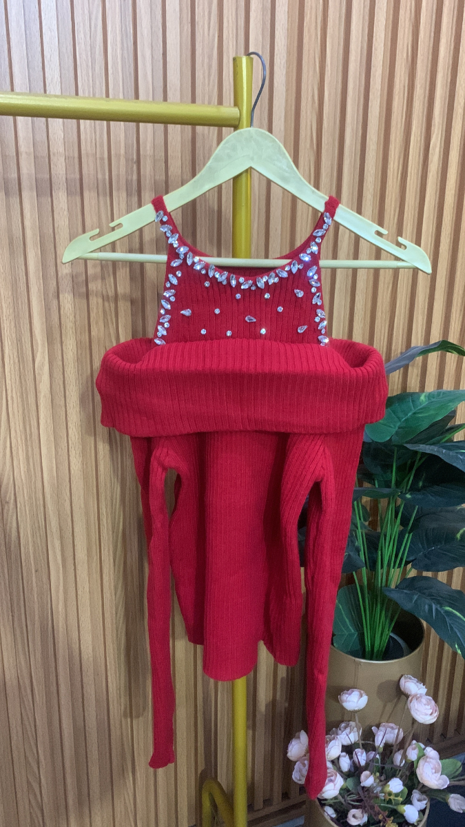 Off Shoulder With Crystal Embedded Neckline Top FC2038