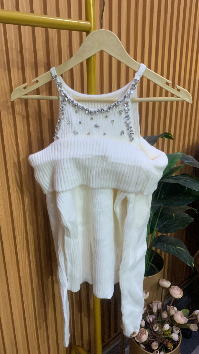 Off Shoulder With Crystal Embedded Neckline Top FC2038