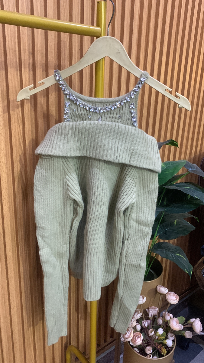 Off Shoulder With Crystal Embedded Neckline Top FC2038