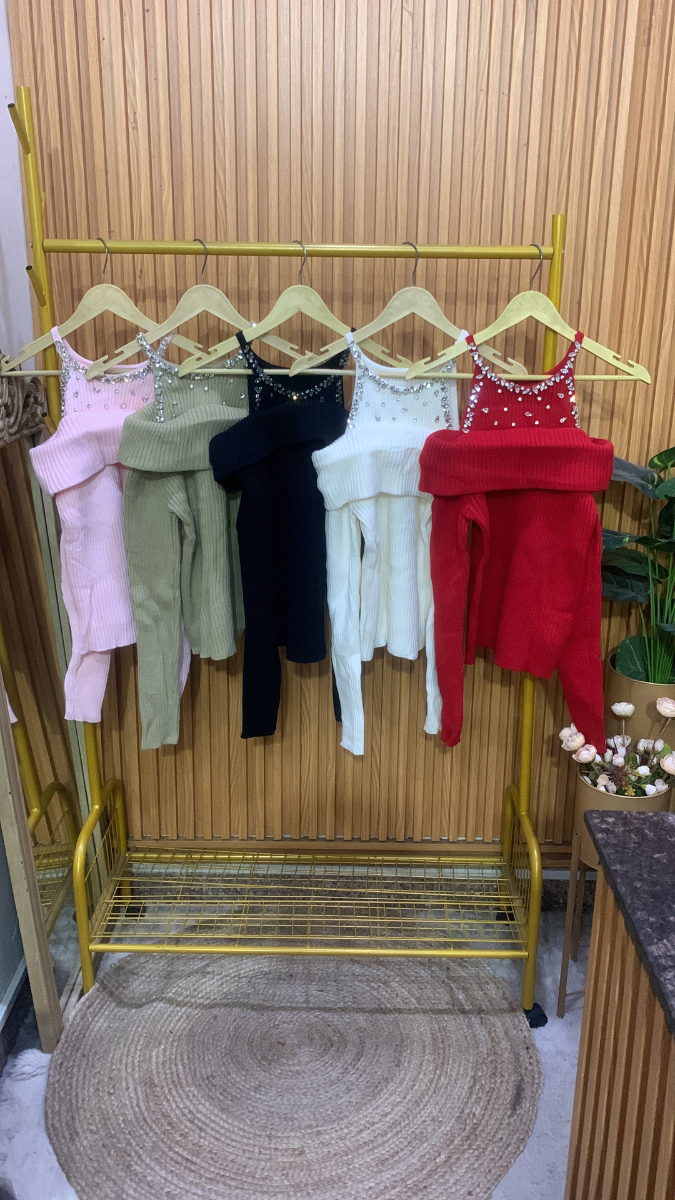 Off Shoulder With Crystal Embedded Neckline Top FC2038