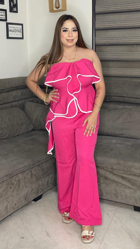 Off Shoulder White Border Jumpsuit FC1933