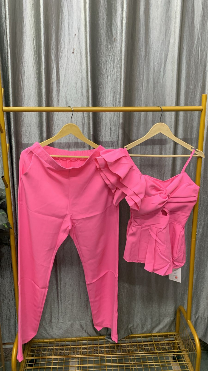 One Shoulder Ruffle Top With Pant Coord Set FC2488