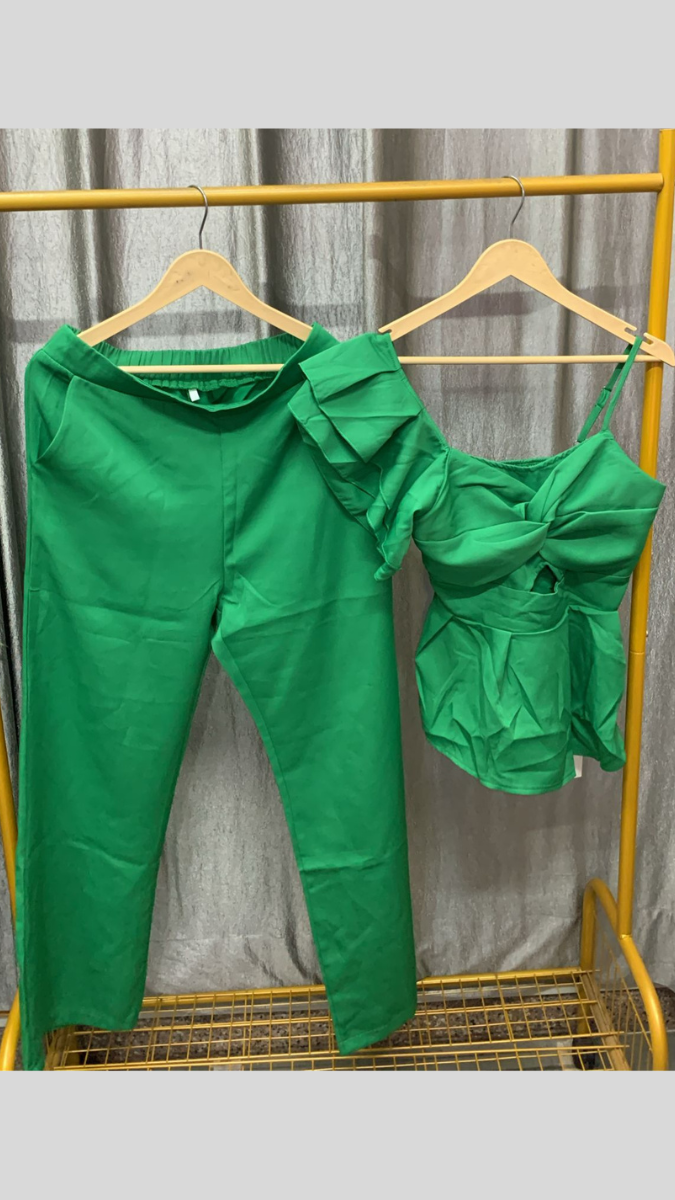 One Shoulder Ruffle Top With Pant Coord Set FC2488