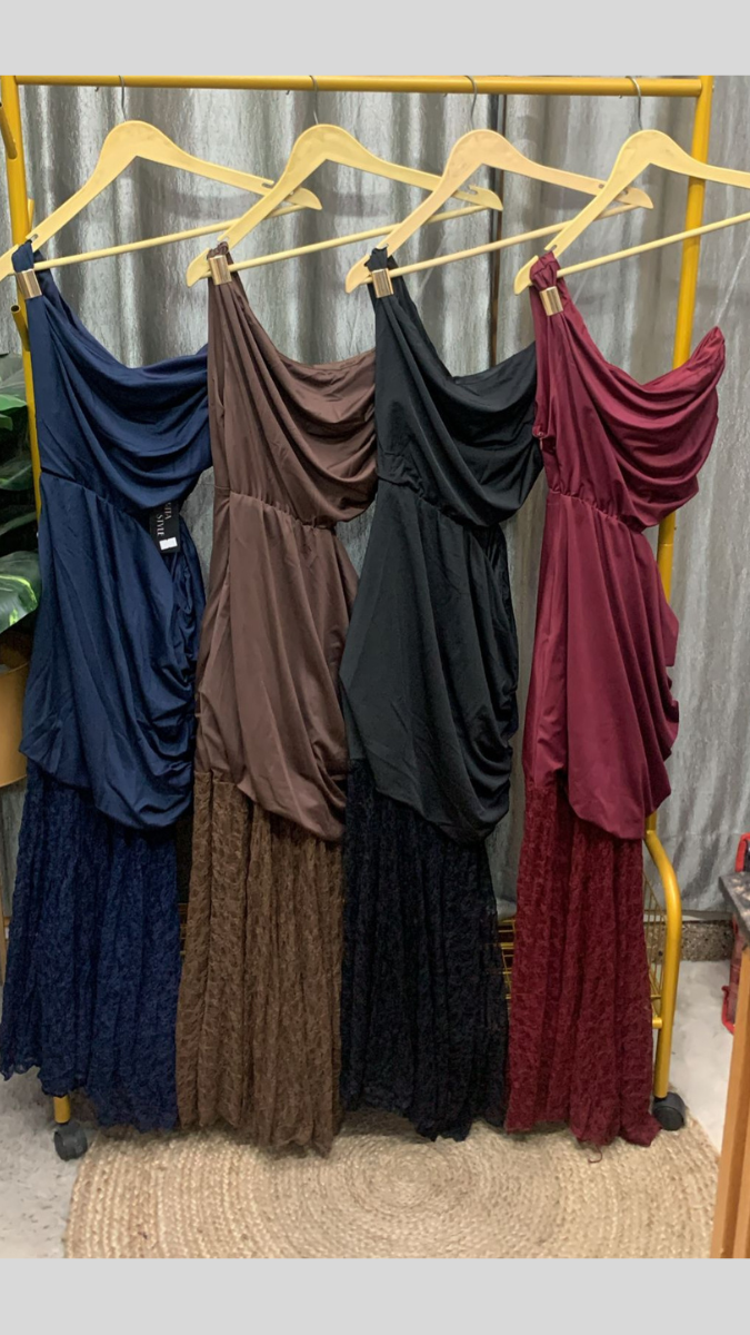 One Shoulder Side Slit Net Bottom Dress FC2372