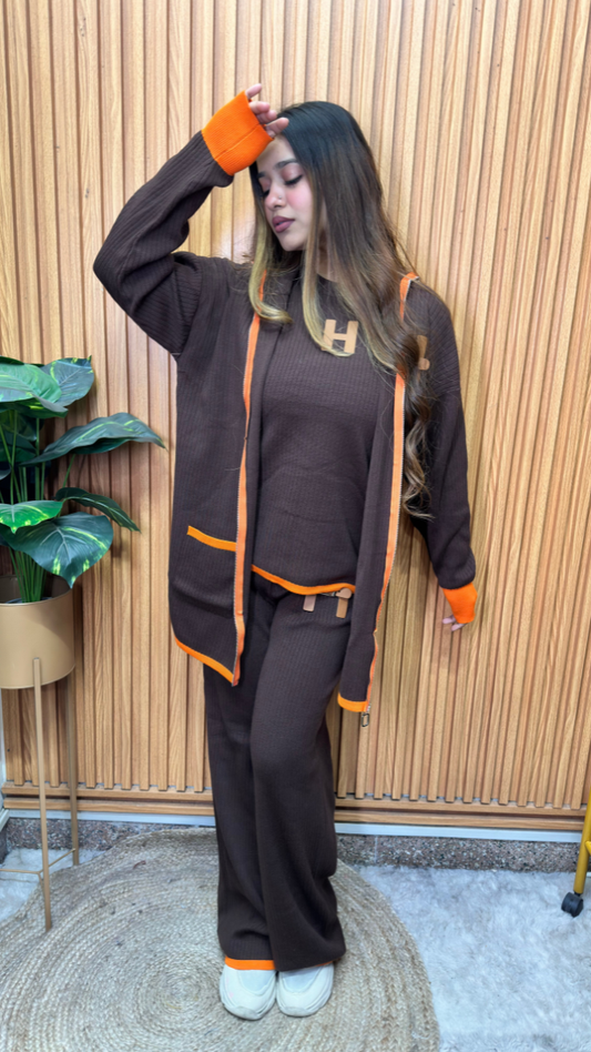 Orange Border Line Sleeveless Top And Pant With Shrug FC2112