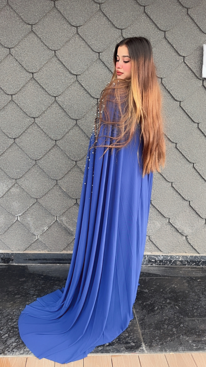 Party Wear Dress With Pearl Embedded Cape FC2128