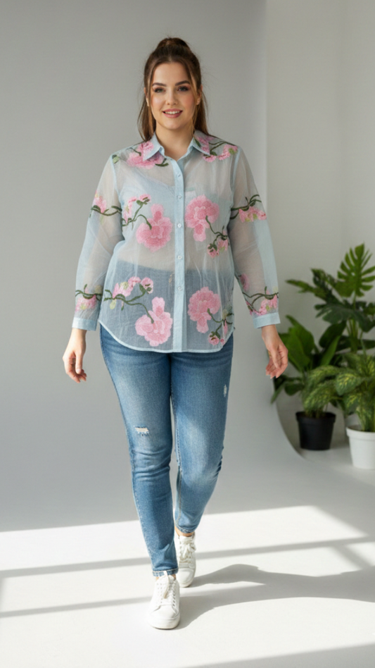 Peach Blossom Embroidery Shirt FC2191