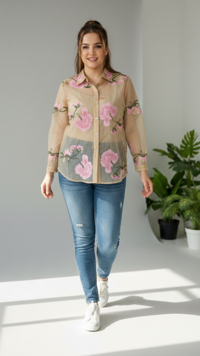 Peach Blossom Embroidery Shirt FC2191