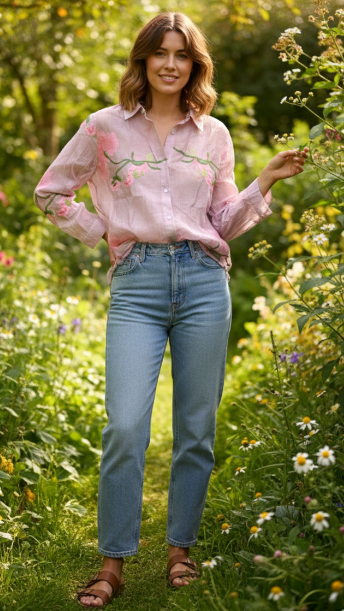Peach Blossom Embroidery Shirt FC2191