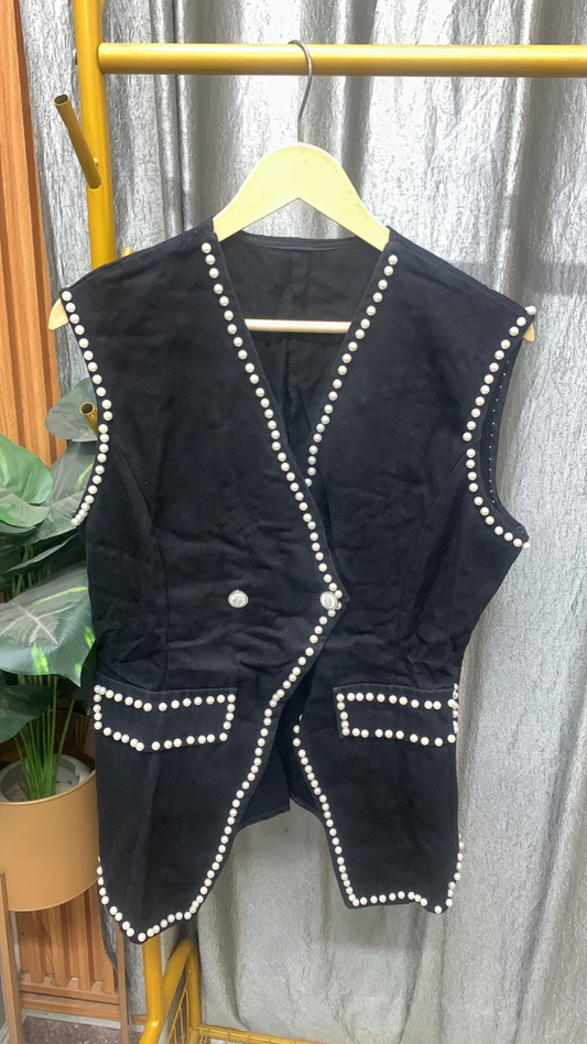 Pearl Borderline Half Sleeve Denim Vest FC2545