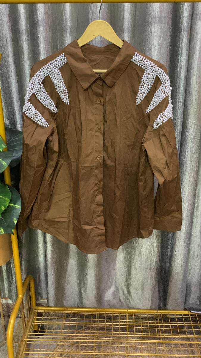 Pearl Designed Shoulder Cotton Shirt FC2145