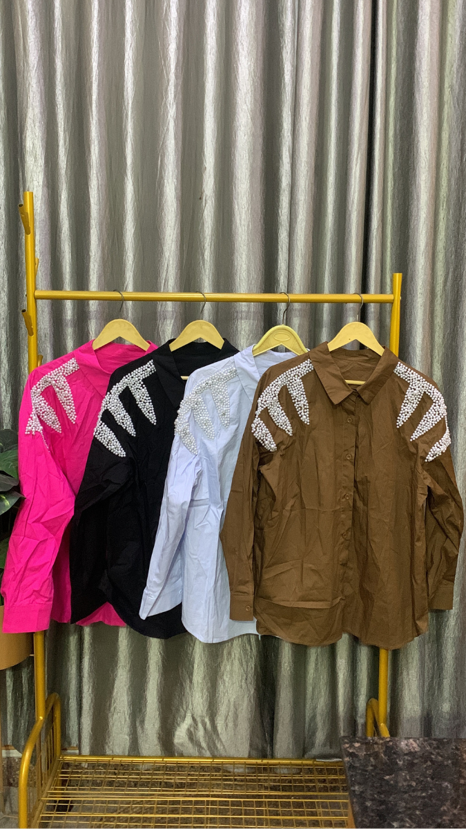 Pearl Designed Shoulder Cotton Shirt FC2145