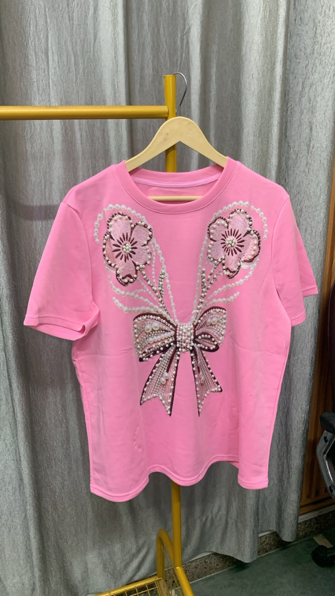 Pearl Embedded Flower And Bow Top FC2571