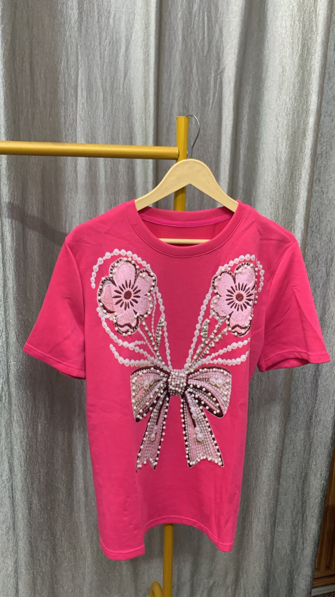 Pearl Embedded Flower And Bow Top FC2571