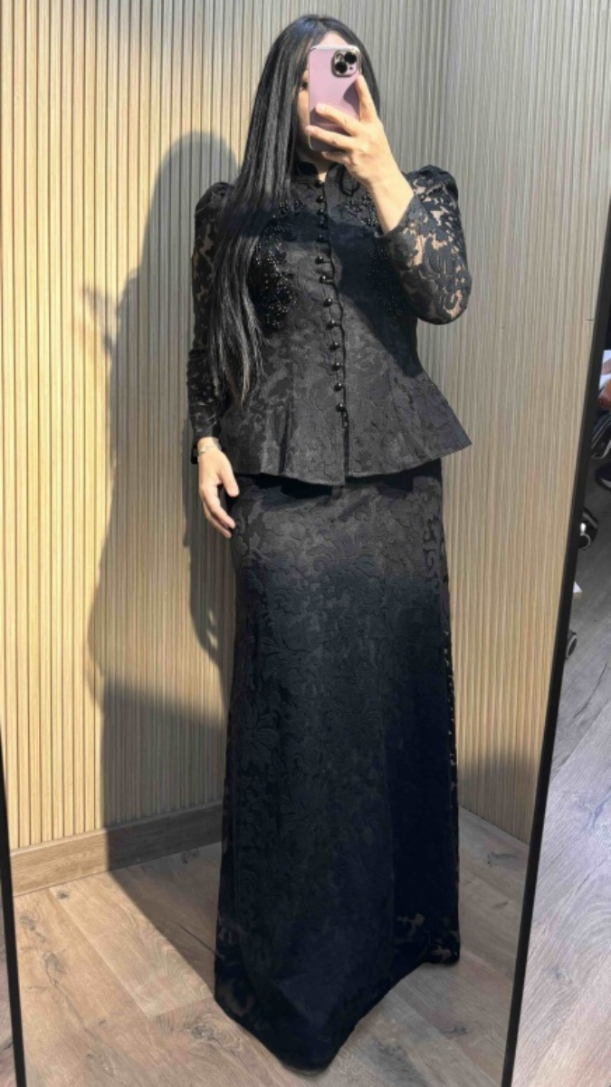 Pearl Embroidery Long Peplum Top With Skirt FC2411