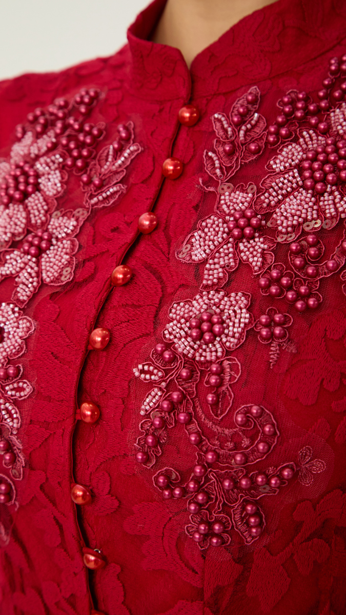 Pearl Embroidery Long Peplum Top With Skirt FC2411