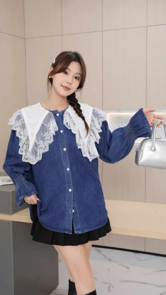 Pearl Embedded Collar Denim Shirt FC1466