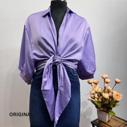 Plain Knotted Satin Shirt