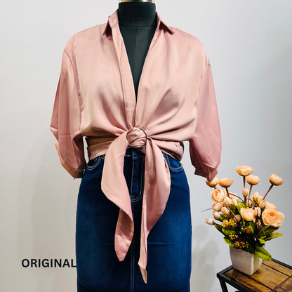 Plain Knotted Satin Shirt