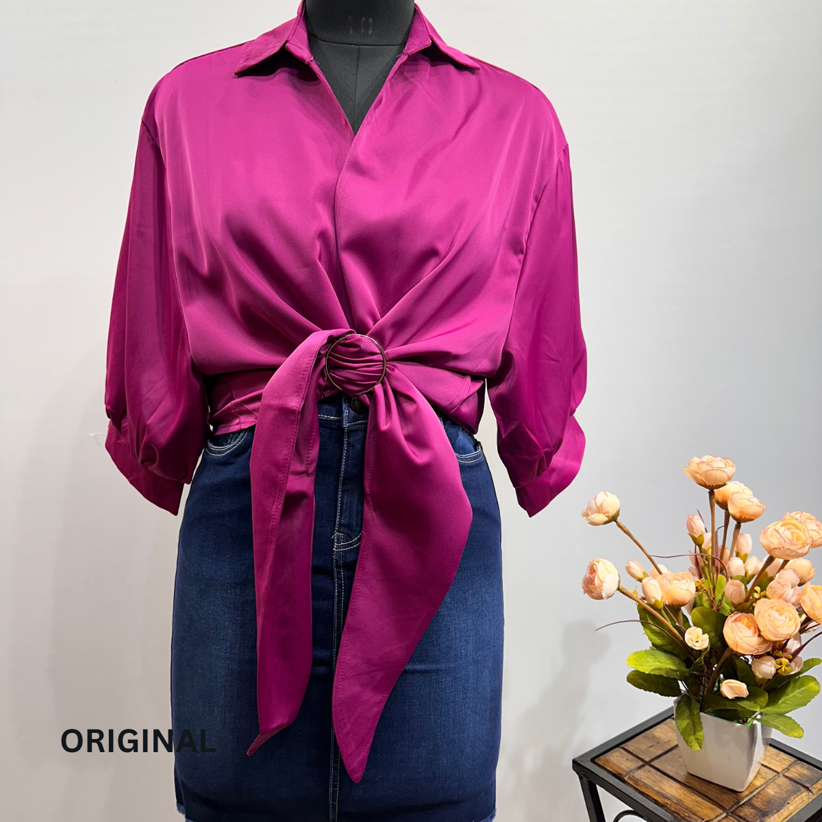 Plain Knotted Satin Shirt