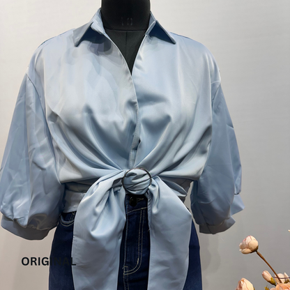 Plain Knotted Satin Shirt