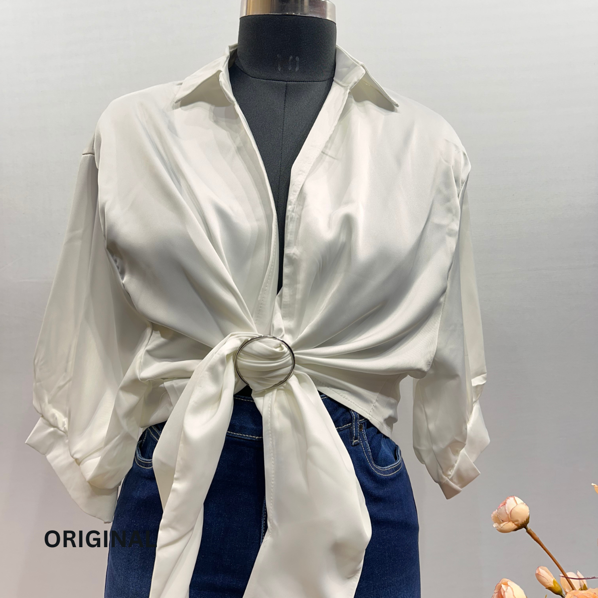 Plain Knotted Satin Shirt