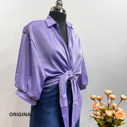 Plain Knotted Satin Shirt