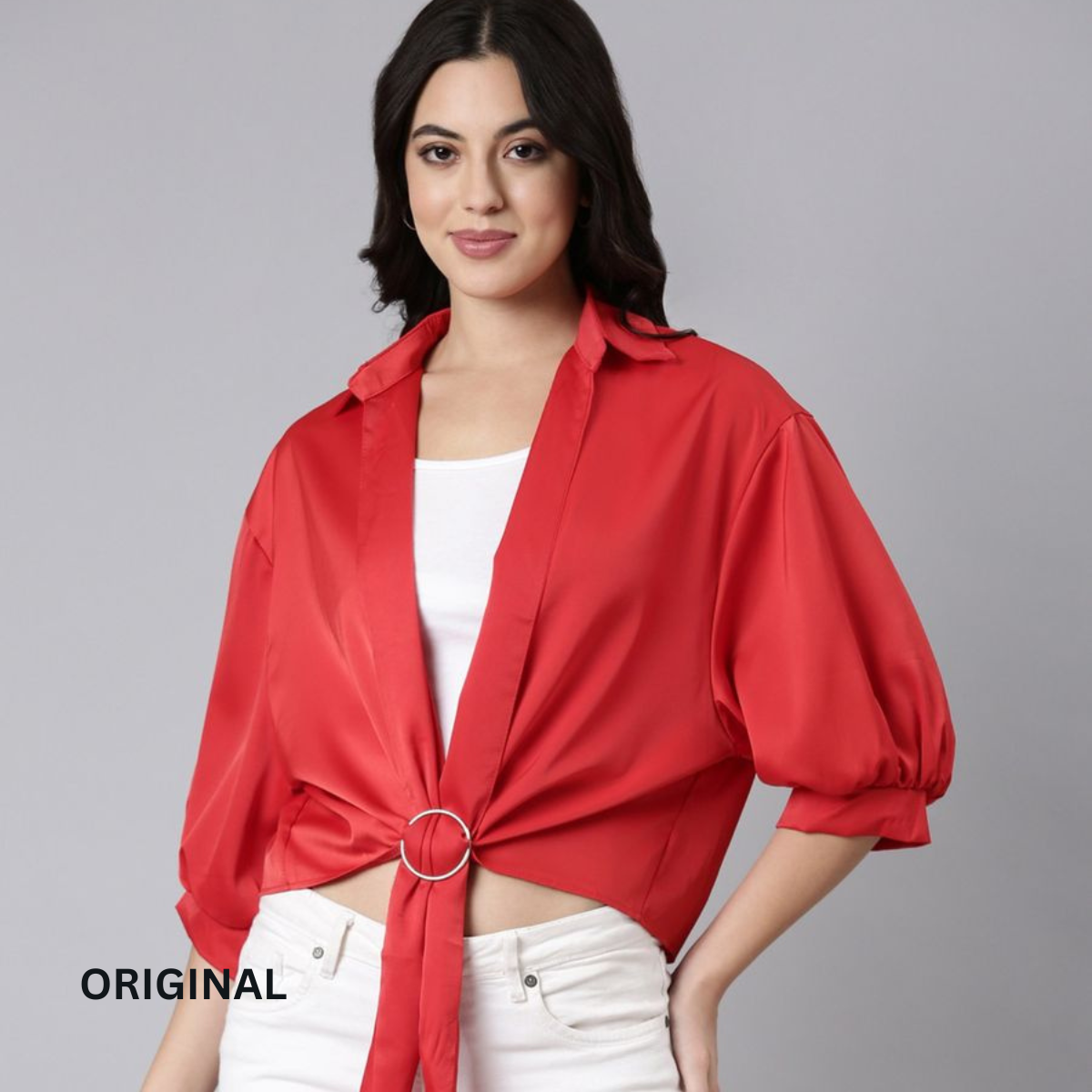 Plain Knotted Satin Shirt