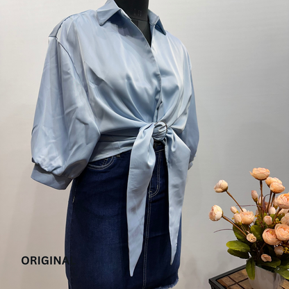 Plain Knotted Satin Shirt