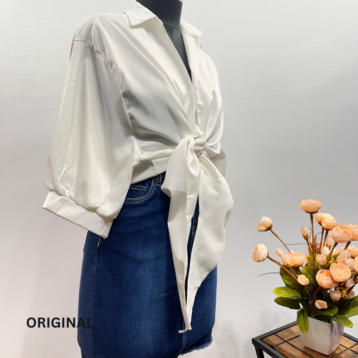 Plain Knotted Satin Shirt