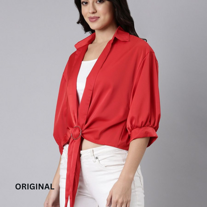 Plain Knotted Satin Shirt