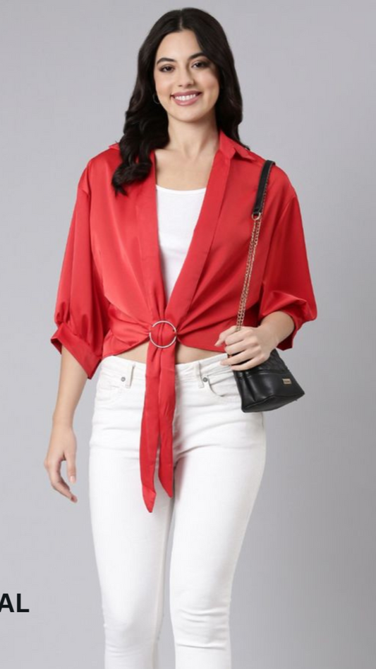 Plain Knotted Satin Shirt