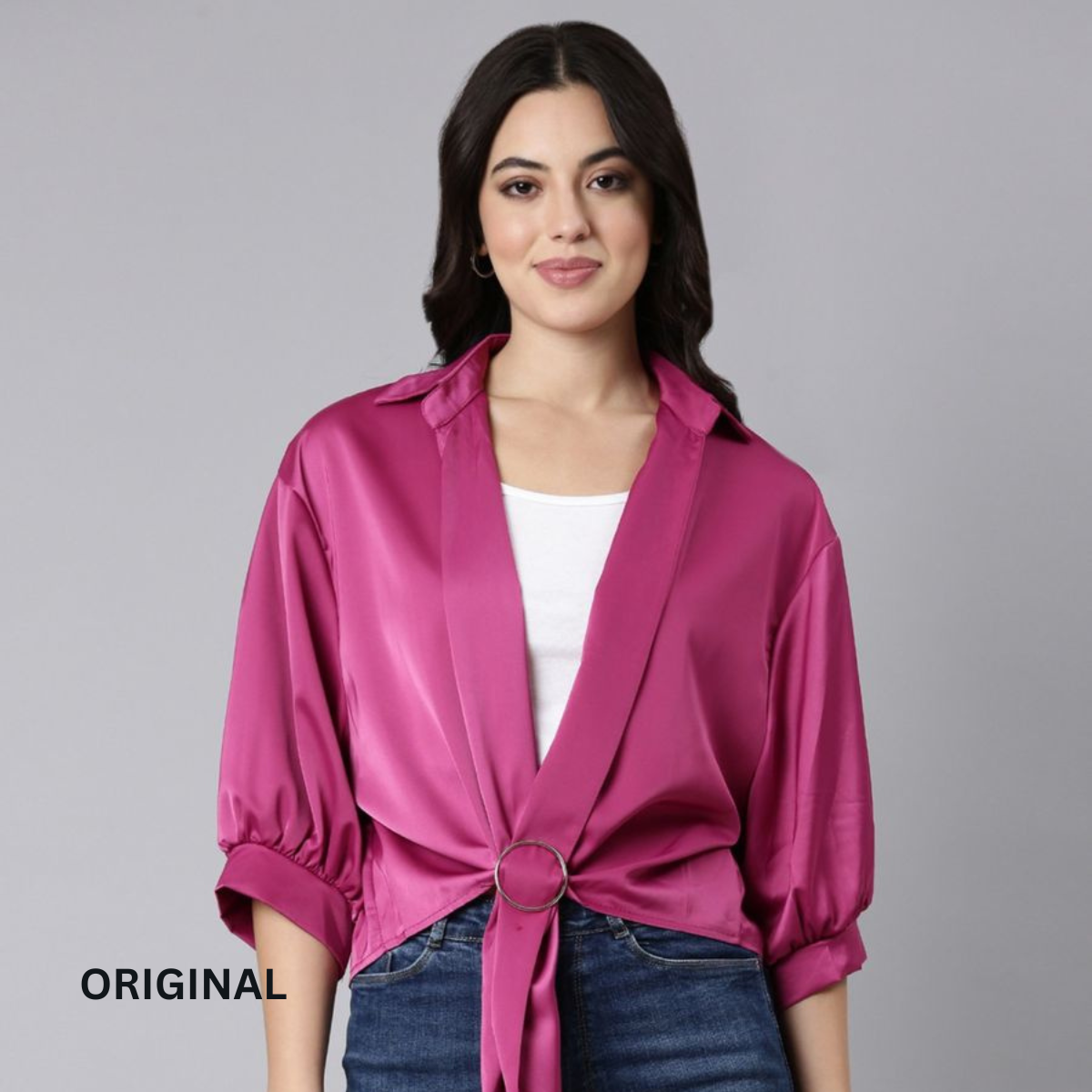 Plain Knotted Satin Shirt