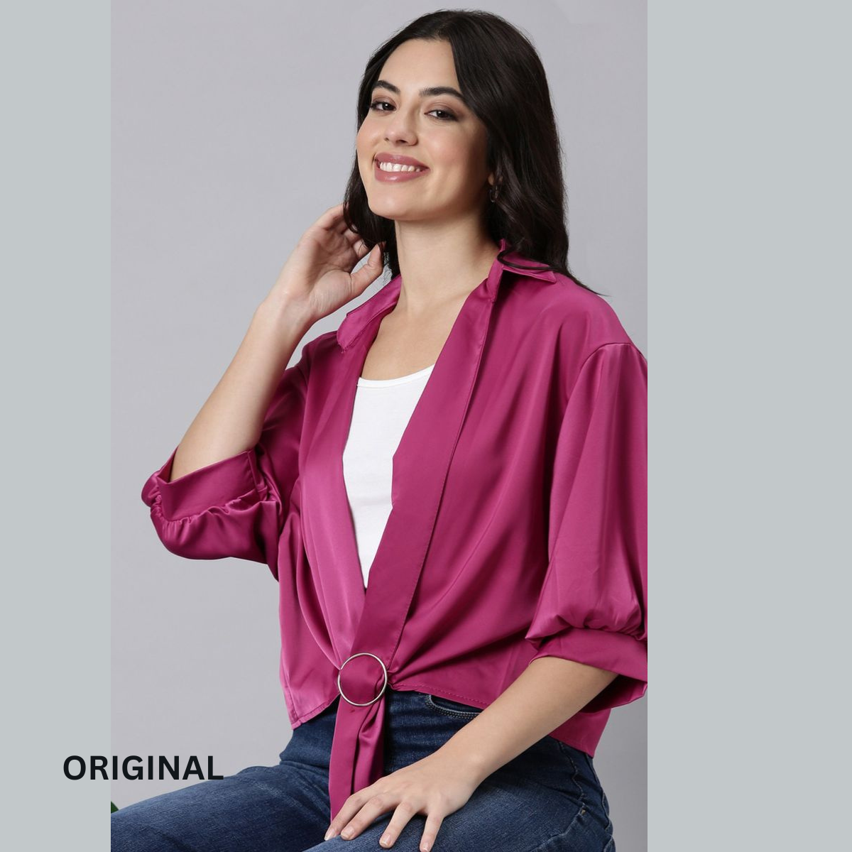 Plain Knotted Satin Shirt