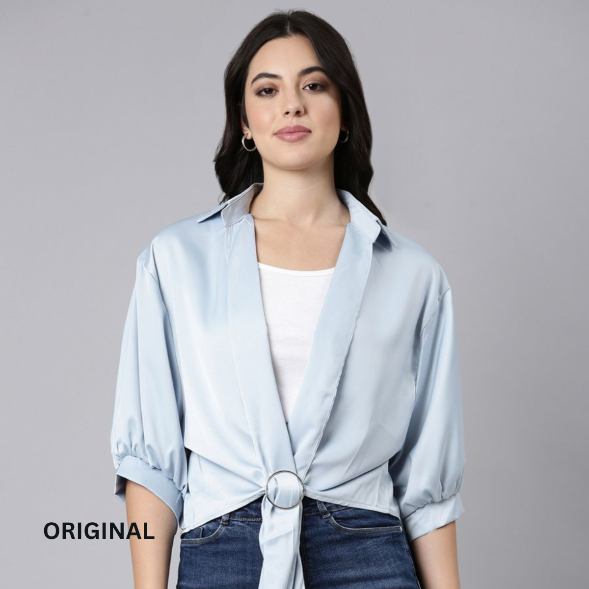 Plain Knotted Satin Shirt