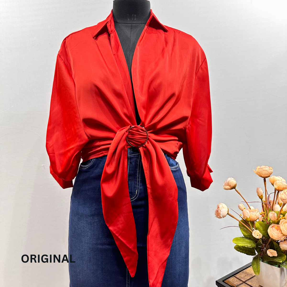 Plain Knotted Satin Shirt