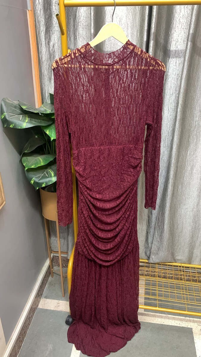 Pleaded Design Front High Neck Full Sleeve Dress FC2615